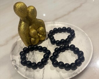Black Wood Bead Bracelet single