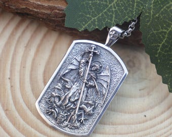 Sterling Silver St Michael Necklace – Archangel Protection Pendant – Catholic Religious Medal – Christian Jewelry Gift for Men & Women
