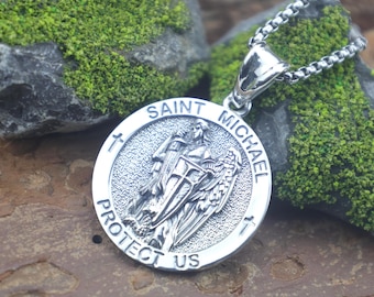 Saint Michael Necklace: 925 Sterling Silver Archangel Pendant, Guardian Angel Jewelry, Christmas, Halloween Gift