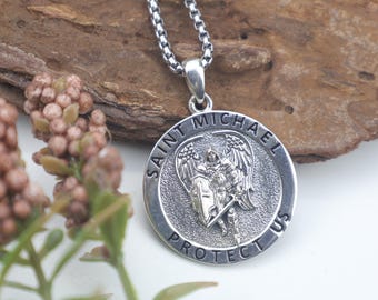 St Michael Pendant: 925 Sterling Silver Archangel Necklace – Catholic Protection Jewelry – Saint Michael Medal – Christian Gift for Him