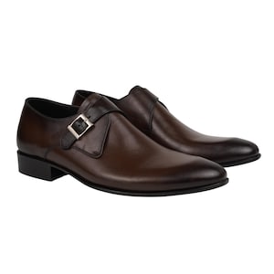 Handmade Brown Leather Monk Strap Shoes: Classic Buckle Loafers