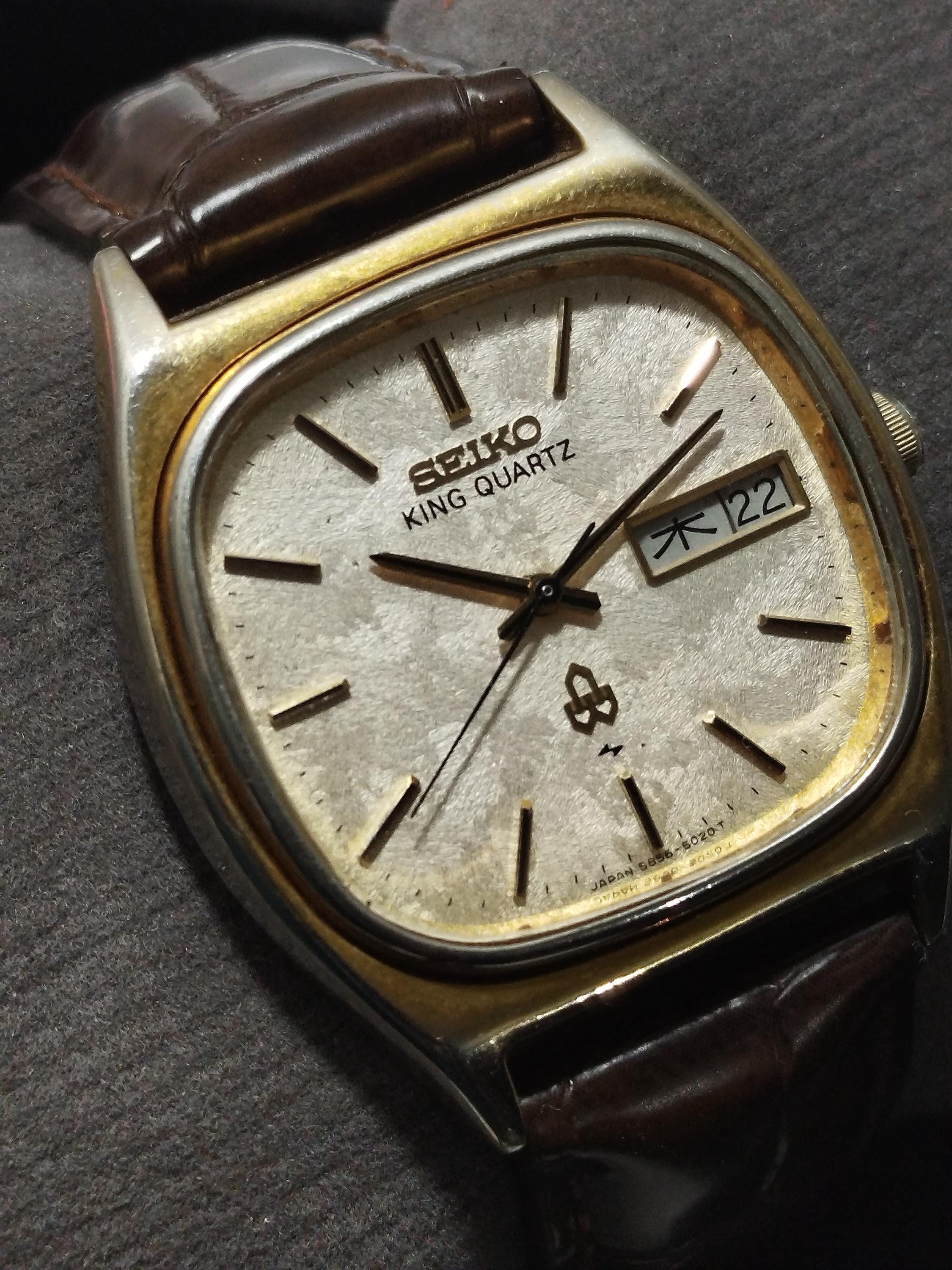 Vintage Seiko King Quartz 5856 5020 Gold Plated Golden Snowflake