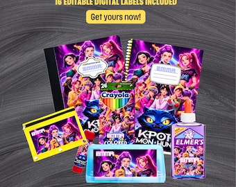 Etichette per materiale scolastico modificabili K POP Adesivi a tema Ritorno a Scuola Download Digitale Stampabile