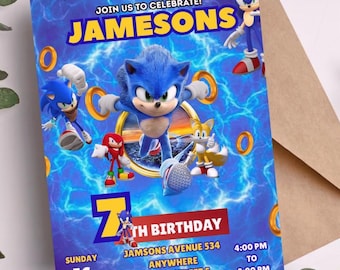 Sonic 3 Birthday Invitation, Super Hedgehog Boys Party Invite, Super Sonic Party Invitation, Editable Sonic Invite Template, Canva Template