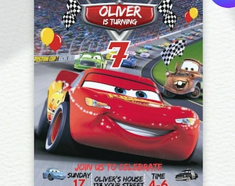 Cars verjaardagsuitnodiging, verjaardagsuitnodiging, Lightning McQueen-uitnodiging, verjaardagsuitnodiging voor kinderen, digitale uitnodiging, bewerkbaar canvas