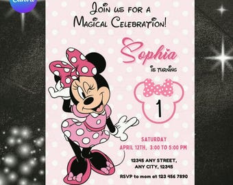 Bewerkbare Minnie Mouse verjaardagsuitnodiging, Minnie Mouse verjaardag, 1e verjaardag, muis verjaardagsuitnodiging, uitnodigingen voor meisjes minnie