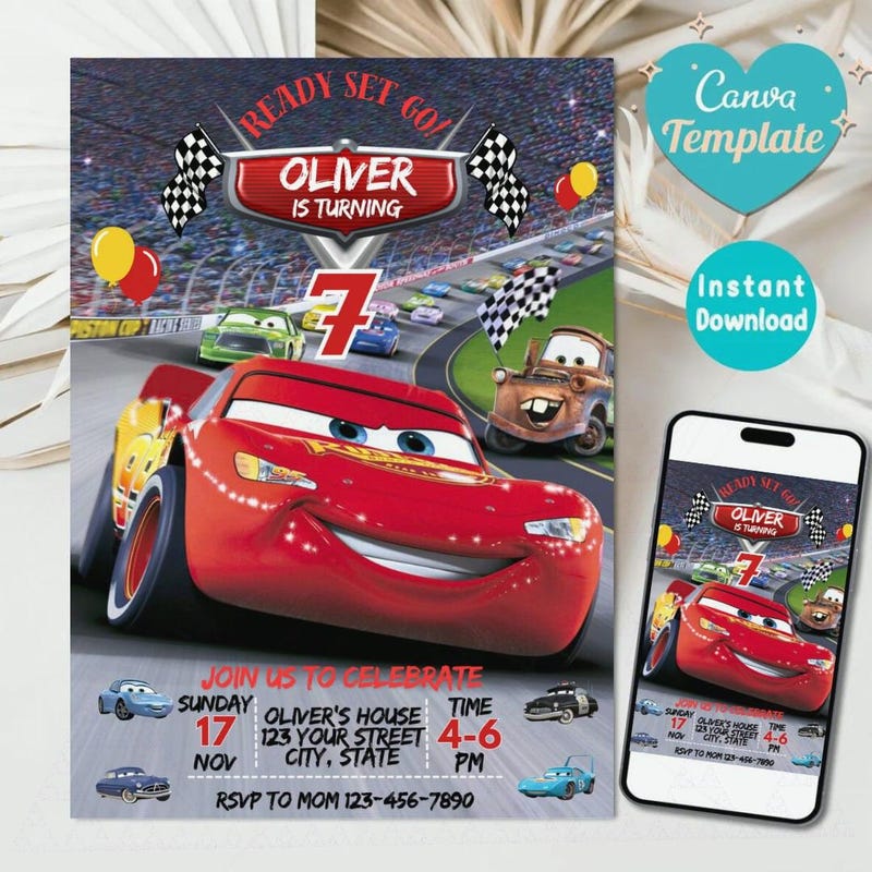 Invitation rayo mcqueen - Etsy México