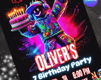 Uitnodiging roblox, roblox uitnodigen, game party, roblox jongen verjaardagsuitnodiging sjabloon, game verjaardag, kinder roblox, bewerkbare sjabloon, canva