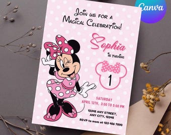 Editable Minnie Mouse Birthday Invitation, Minnie Mouse Birthday, 1st Birthday, Mouse Birthday Invite, Girls minnie invitations