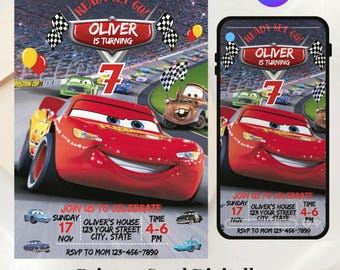 Cars verjaardagsuitnodiging, verjaardagsuitnodiging, Lightning McQueen-uitnodiging, verjaardagsuitnodiging voor kinderen, digitale uitnodiging, bewerkbaar canvas