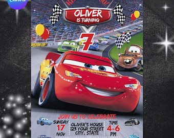 Cars verjaardagsuitnodiging, verjaardagsuitnodiging, Lightning McQueen-uitnodiging, verjaardagsuitnodiging voor kinderen, digitale uitnodiging, bewerkbaar canvas