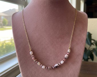 Handgemachte Rosa Opal Halskette - Zierliche Vergoldete Schmuckkette
