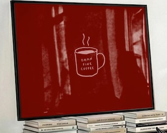 Twin Peaks Coffee Mug Art Print, Red Background Sketch (Digital Download)