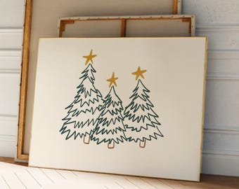 Simple Minimal Christmas Trees Print, Naive Evergreen Trio, Festive Holiday Decor (Digital Download)