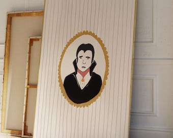 Vintage Dracula Portrait Art Print, Gothic Vampire Cameo Halloween Wall Decor (Digital Download)