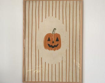 Vintage Striped Pumpkin Print, Classic Halloween Cameo Portrait Wall Decor (Printable)