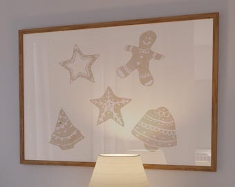 Gingerbread Cookie Assortment Art Print, Neutral Holiday Kitchen Wall Decor (Digital Download)