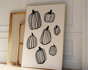Striped Pumpkin Print: Vintage Halloween Wall Art for Gallery, Neutral Fall Print (Digital Download)