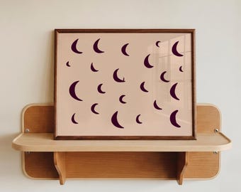 Purple Crescent Moon Halloween Print, Maximalist Pink Wall Art, Celestial Decor (Digital Download)