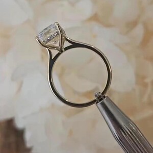 Elongated Cushion Cut Moissanite Ring Hidden Halo Long Cushion Cut Engagement Ring 14k Yellow Gold Cathedral Set Ring Vintage Promise Ring