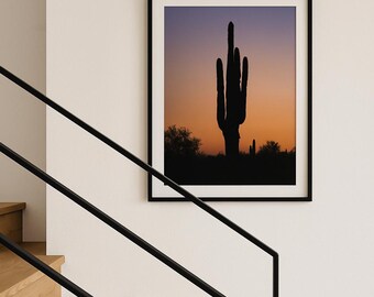 Saguaro Cactus Sunset Photography Print, Desert Cactus Silhouette, Southwestern Decor (Digital Download)