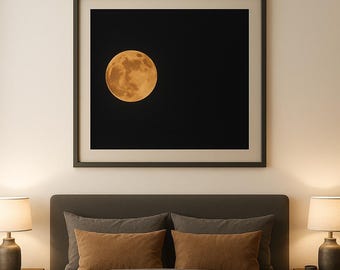 Harvest Moon Photography Print, Modern Celestial Photograpghy, Minimalist Night Sky Art (Digital Download)