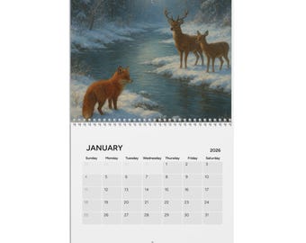 Op de natuur geïnspireerde dierenkalender 2026 | Wandkalender, natuurillustraties