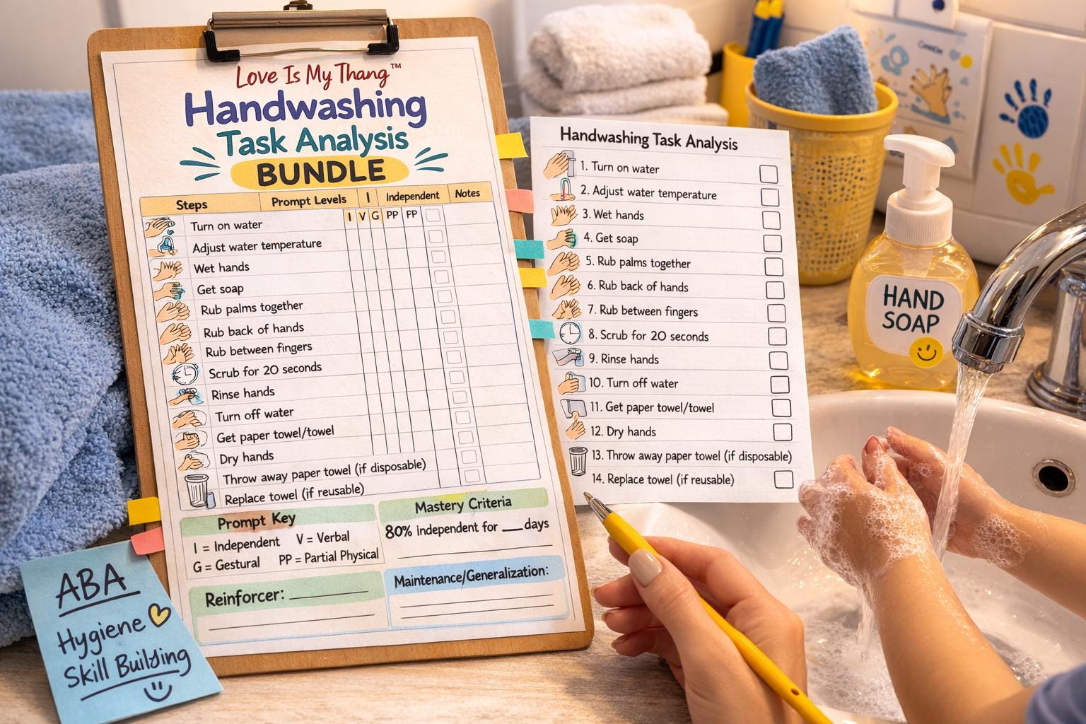 Handwashing Task Analysis Bundle | ABA Data Sheet, Visual Checklist ...