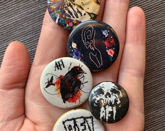 AFI Button Pack - A Fire Inside - Davey Havok - Pinbacks - Buttons - Pins - Embroidery Created by Me Featuring Album Art