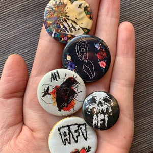 AFI Button Pack A Fire Inside Davey Havok Pinbacks Buttons Pins Embroidery Created by Me Featuring Album Art Set of SIX