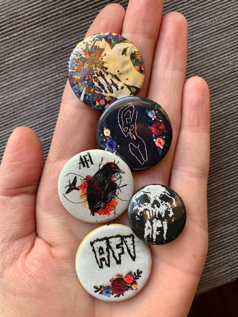 AFI Button Pack A Fire Inside Davey Havok Pinbacks Buttons Pins Embroidery Created by Me Featuring Album Art Set of SIX