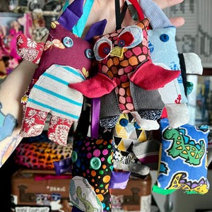 Mini Animal Plushie - Fabric Scraps and Button Eyes - Keychain, Ornament, Mini-toy