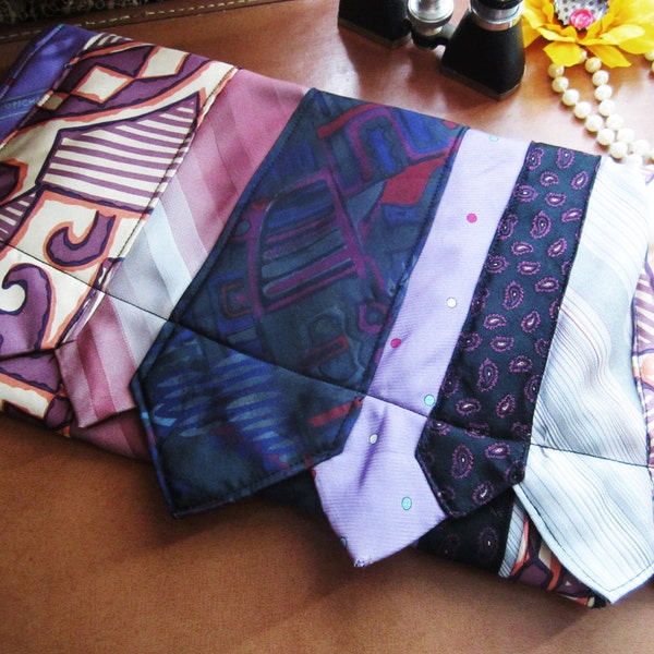 NECKTIE CLUTCH Purse in Purple- A Delightful Mix of Vintage and New Materials
