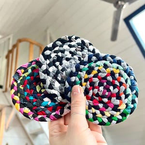 Coaster Singles - Handbraided & Handsewn -  Washable Reusable Mini Rugs - Mug Rug Colorful Desk Decor - Rainbow Bright Custom Colors