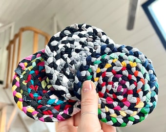 Coaster Singles - Mini alfombras trenzadas y cosidas a mano - Lavables y reutilizables
