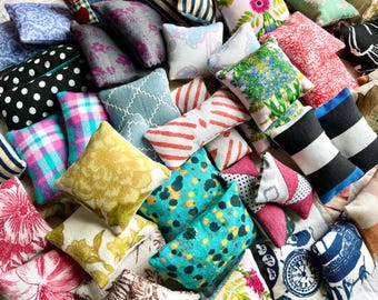 Doll Pillows - 1:6 Scale for 12 Inch Dolls - Set of Two - Dollhouse Decor for Bed Couch Chair - Cute Colorful Unique Square Lumbar Pillows