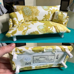 MINIATURE Couch 1:12 Scale Dollhouse Furniture Handmade Upcycled with Pillows Yellow Floral