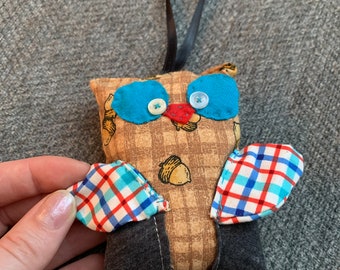 MINI Animal OWL Plushie - Fabric Scraps and Button Eyes - Keychain, Ornament, Mini-toy, Collect-them-all!