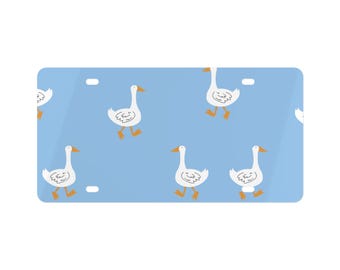 Walking Geese pattern License Plate, Cute Farm Animal design | Blue Goose Plate