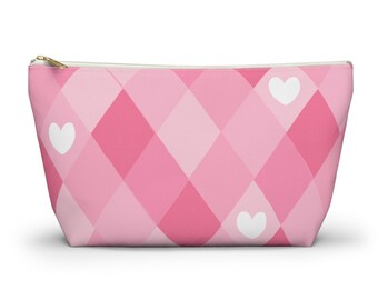 Pink Argyle Heart Accessory Pouch | T-Bottom Makeup Bag