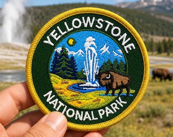 Yellowstone National Park Embroidered Patch, Old Faithful Bison Souvenir 3-inch