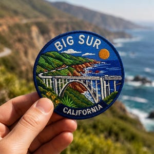 カリフォルニア州ビッグサーの刺繍入りアイロンパッチ、ビクスビー橋沿岸記念バッジ（3インチ）