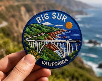Big Sur California Embroidered Iron Patch, Bixby Bridge Coastal Souvenir Badge (3 Inch)