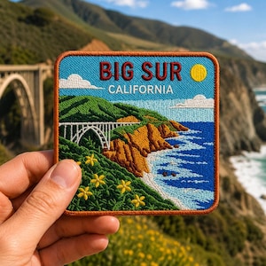 Parche termoadhesivo de Big Sur, California, insignia bordada de 7,6 cm (3 pulgadas) de recuerdo de viaje costero para sombrero, mochila, chaqueta, chaleco, regalo de la costa del Pacífico