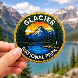 Glacier National Park Patch – 3 Inch Iron-On Embroidered Vintage Mountain Landscape Travel Souvenir Badge