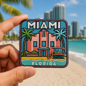 Miami Florida Patch – 3 Inch Iron-On Embroidered South Beach Travel Souvenir Badge