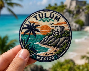 Tulum Mexico Embroidered Patch, Mayan Ruins Beach Souvenir (3 Inch)