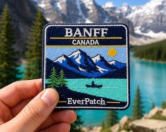 Banff National Park Embroidered Patch, Canada Mountain Lake Souvenir 3 Inch Iron-On
