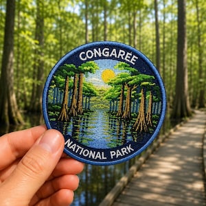Parche del Parque Nacional Congaree – Insignia de recuerdo de viaje bordada termoadhesiva de 7,6 cm (3 pulgadas) del pantano de cipreses