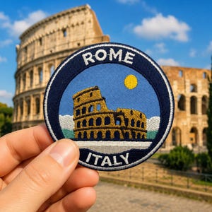 Rome Italy Patch – 3 Inch Iron-On Embroidered Colosseum Landmark Travel Souvenir Badge